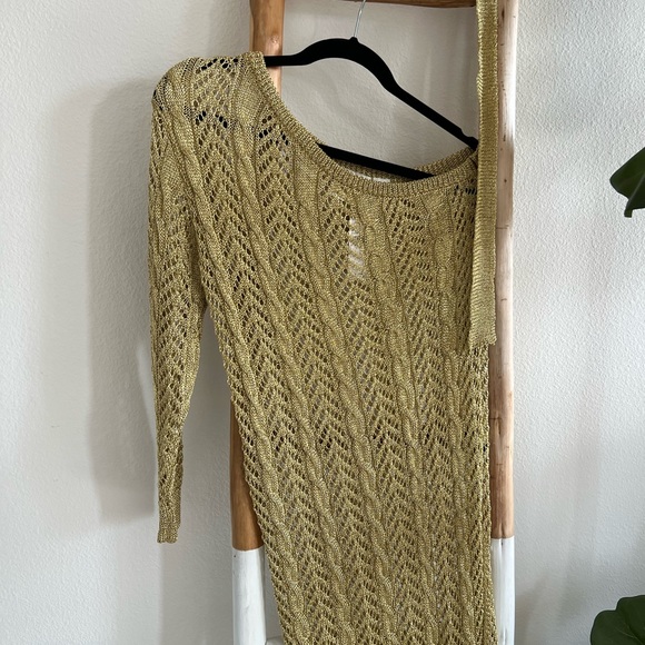 Anthropologie Maeve Gold One Shoulder Knif Coverup Dress - Picture 8 of 15